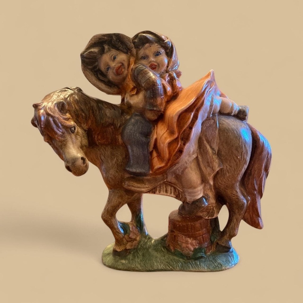 Vintage Provincial Children Horse Figurine 6.5" Mold 81 Boy Girl Hand Painted